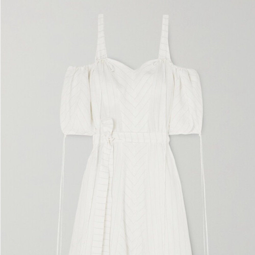 LOEWE + Paula's Ibiza cold-shoulder striped linen-blend gown